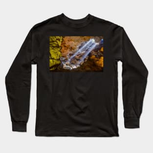 Sun rays shine through ceiling hole in Dau Go cave in Halong Bay, Vietnam Long Sleeve T-Shirt